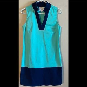 Small sleeveless dress.Navy and mint colors.